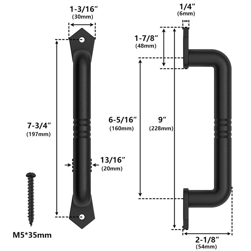 skysen Sliding Barn Door Handle Pull Black for Sliding Barn Door Gate 9'' Black(607) - Image 4